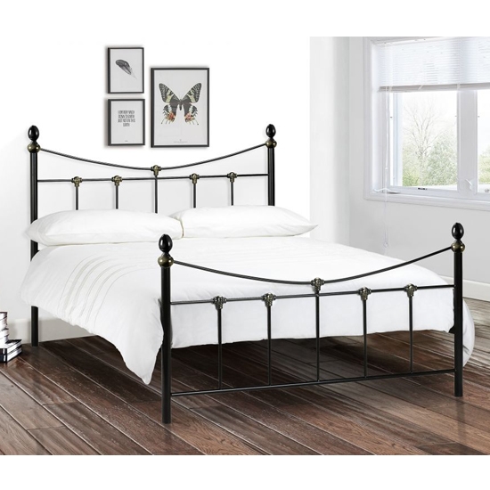 Rebecca Metal Single Bed In Satin Black And Antique Gold