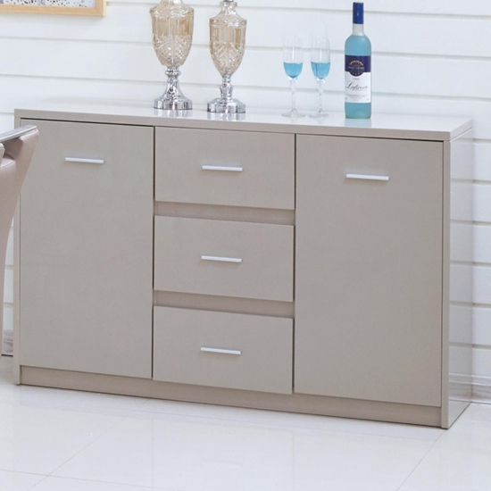 Rembrock Sideboard In High Gloss Champagne With 2 Doors 3 Drawers