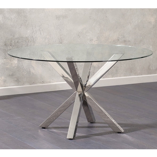 Remus Round Glass Dining Table With Chrome Stainless Steel Legs