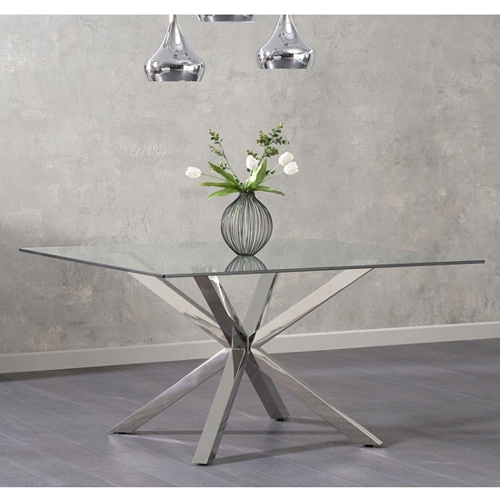 Remus Square Glass Dining Table With Chrome Stainless Steel Legs