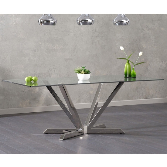 Renato Glass Rectangular Dining Table With Chrome Legs