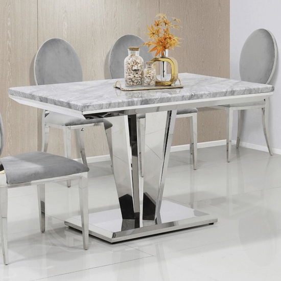 Riccardo 80cm Marble Dining Table In Grey With Twin Pedestals