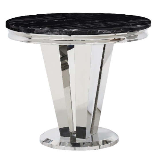 Riccardo 90cm Round Marble Dining Table In Black With Chrome Base