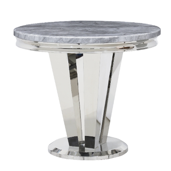 Riccardo 90cm Round Marble Dining Table In Grey With Chrome Base