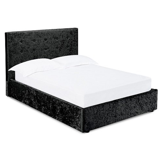 Rimini Crushed Velvet Upholstered Storage Double Bed In Black