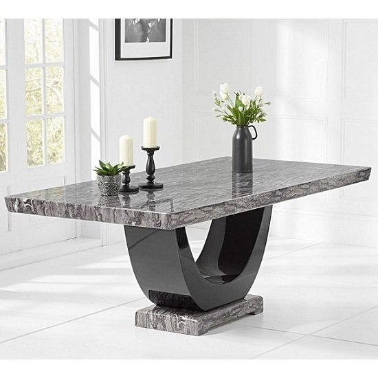 Rivilino 170cm Marble Dining Table In Dark Grey High Gloss