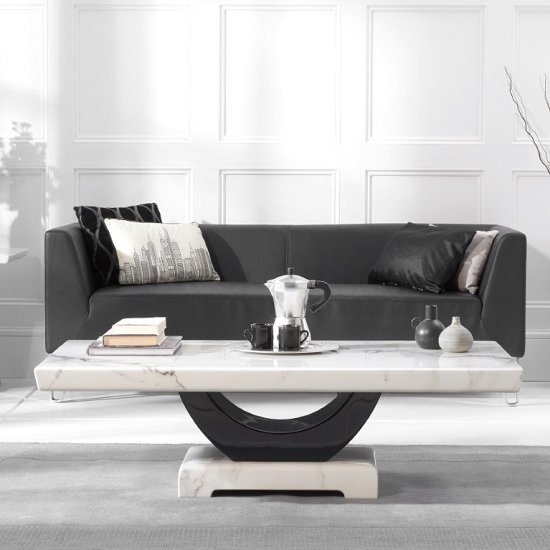 Rivilino Marble Coffee Table In White And Black High Gloss