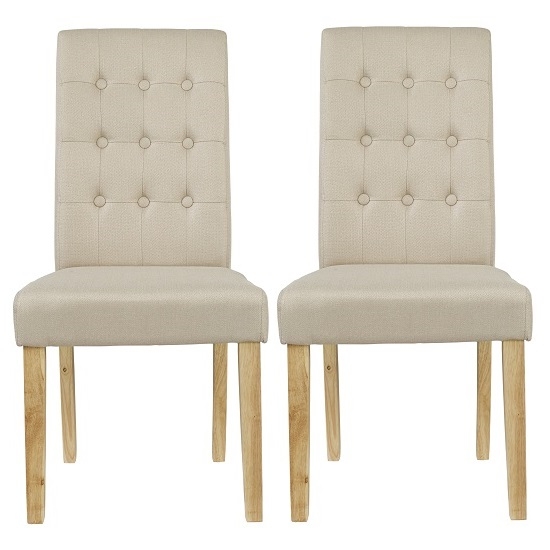 Roma Beige Linen Fabric Dining Chairs In Pair