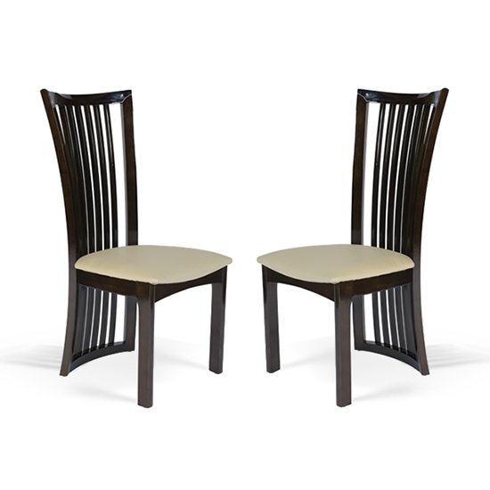 Ronda Mahogany High Gloss Wooden Dining Chairs In Pair