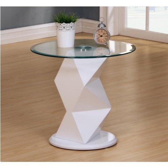 Rowley Clear Glass Top Lamp Table With High Gloss White Base