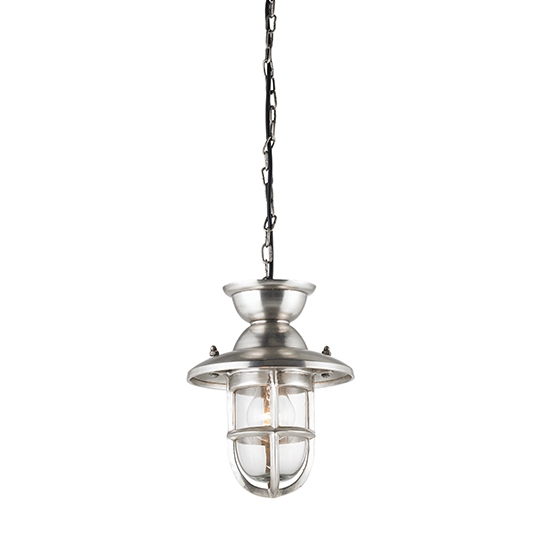 Rowling Small Industrial Style Ceiling Pendant Light In Antique Silver