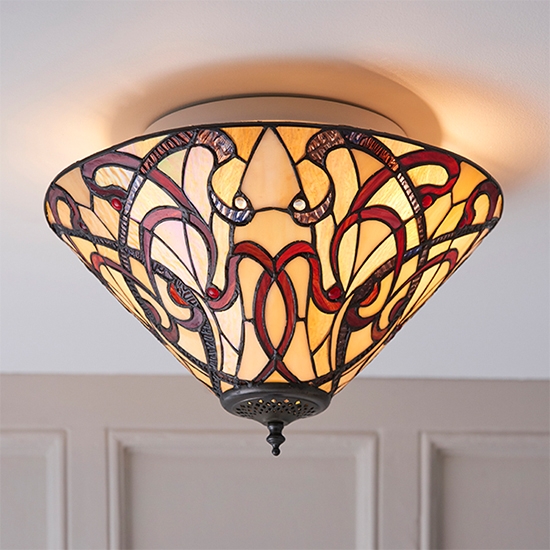 Ruban Medium 2 Lights Flush Ceiling Light In Tiffany Glass