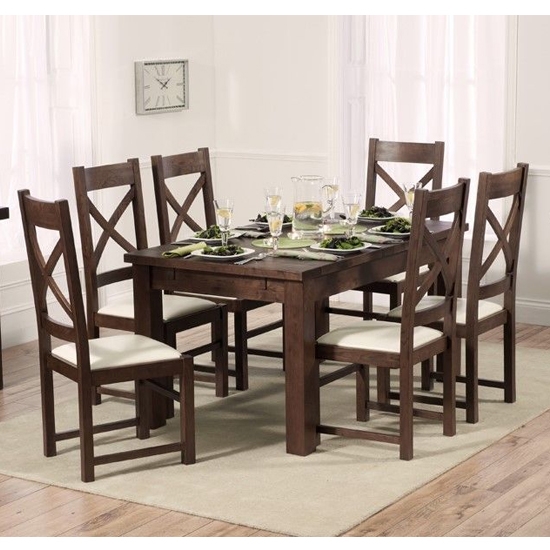 Rustique Extending Dining Table Dark Oak With 6 Cream Canterbury Chairs
