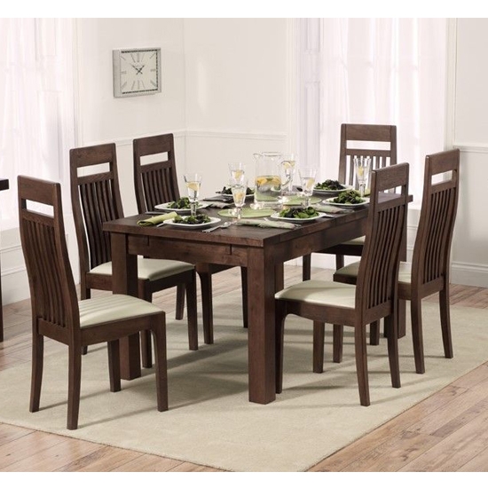 Rustique Extending Dining Table In Dark Oak With 6 Cream Monte Carlo Chairs