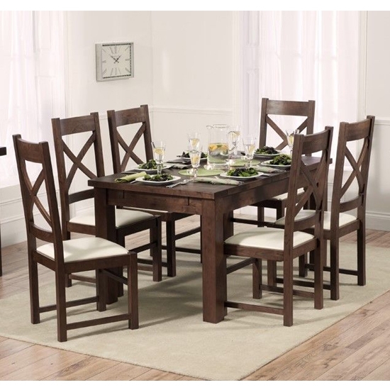 Rustique Extending Dining Table Dark Oak With 8 Cream Canterbury Chairs