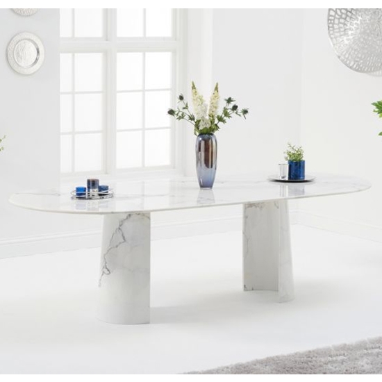 Safford 200cm Oval Marble Dining Table In White