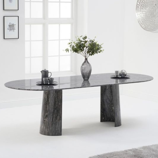 Safford 260cm Oval Marble Dining Table In Grey