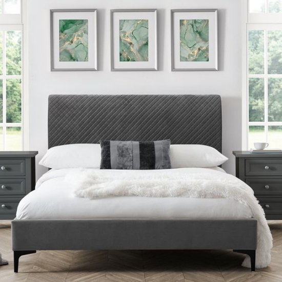 Sanderson Diamond Quilted Velvet King Size Bed In Grey