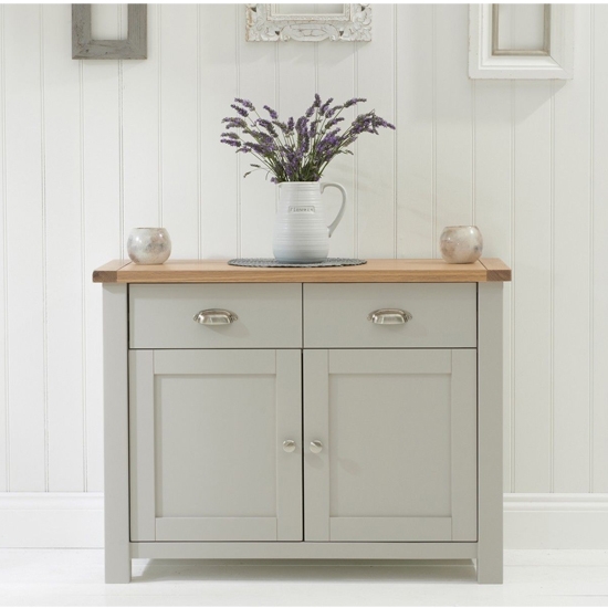 Sandringham 2 Doors 2 Drawers Sideboard In Grey With Oak Top