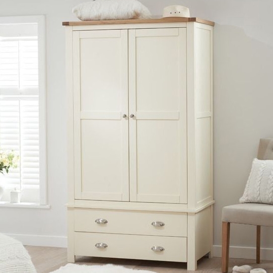 Sandringham 2 Doors Wardrobe In Oak And Cream With 2 Drawers