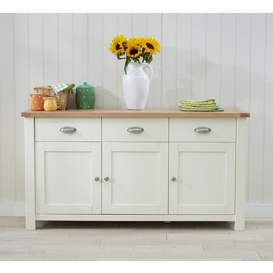 Sandringham 3 Doors 3 Drawers Sideboard In Cream With Oak Top