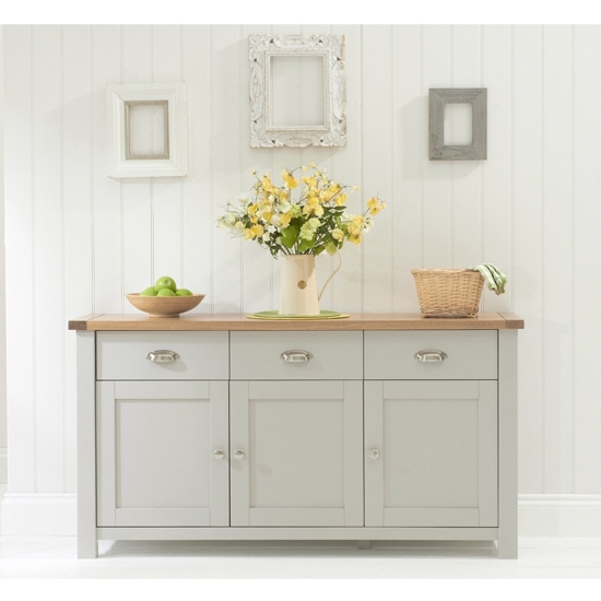 Sandringham 3 Doors 3 Drawers Sideboard In Grey With Oak Top