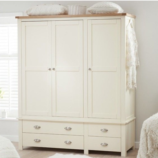 Sandringham 3 Doors Wardrobe In Oak And Cream With 4 Drawers