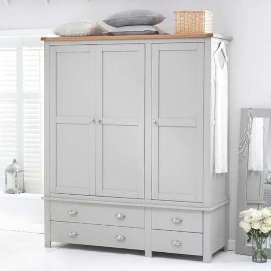 Sandringham 3 Doors Wardrobe In Oak And Grey With 4 Drawers