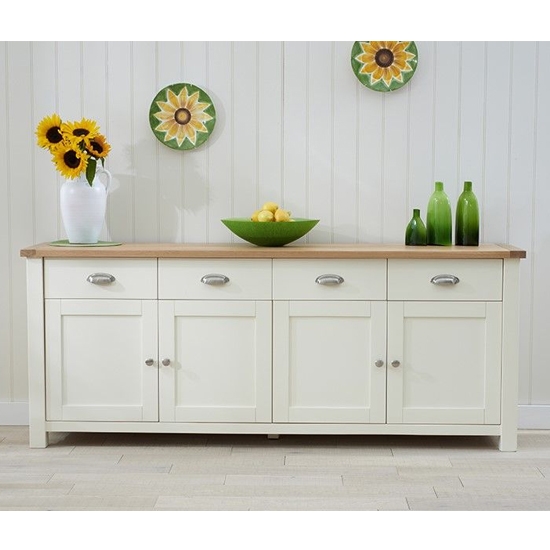 Sandringham 4 Doors 4 Drawers Sideboard In Cream With Oak Top