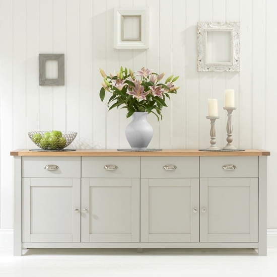 Sandringham 4 Doors 4 Drawers Sideboard In Grey With Oak Top