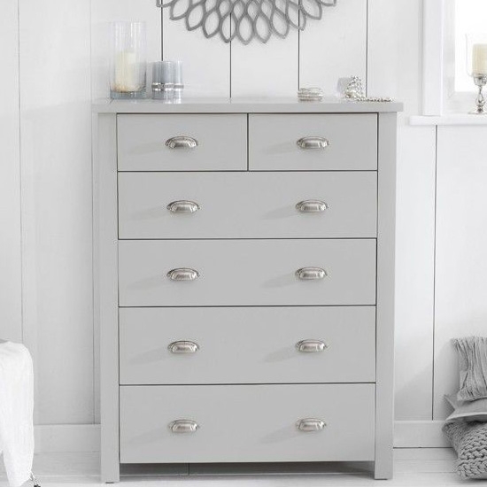 Sandringham Wooden Chest Of Drawers In Grey With 6 Drawers