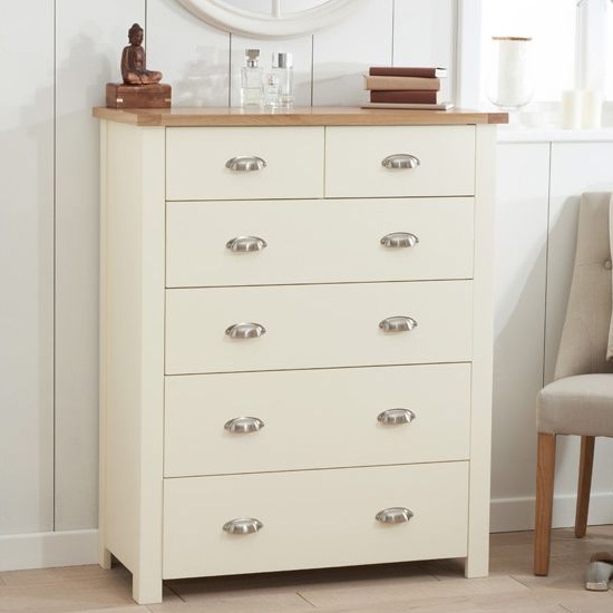 Sandringham Chest Of Drawers In Oak And Cream With 6 Drawers