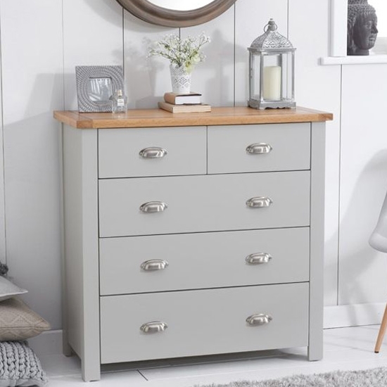 Sandringham Chest Of Drawers In Oak And Grey With 5 Drawers