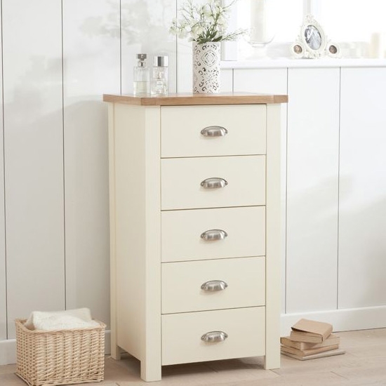 Sandringham Tall Chest Of Drawers In Oak And Cream With 5 Drawers