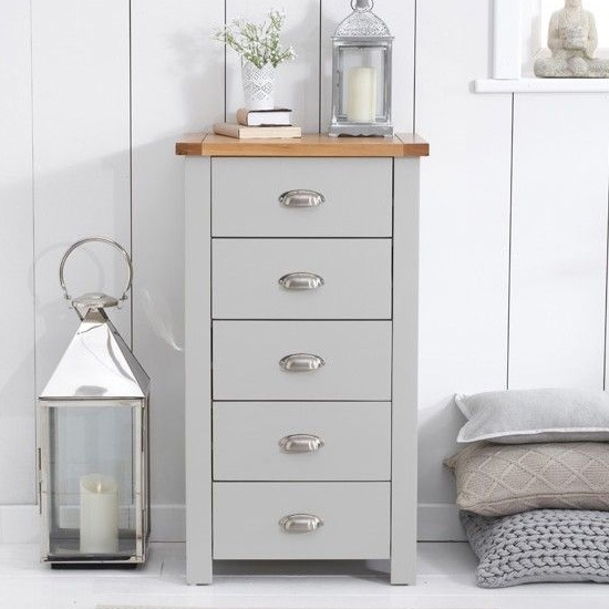 Sandringham Tall Chest Of Drawers In Oak And Grey With 5 Drawers