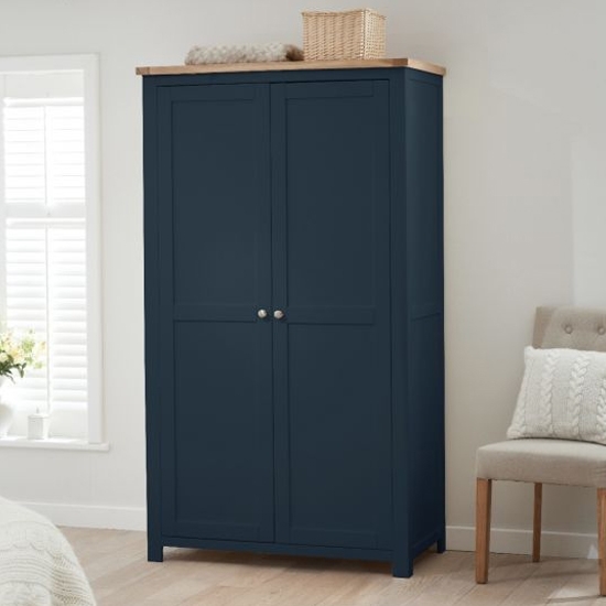 Sandringham Wooden 2 Doors Wardrobe In Oak And Blue