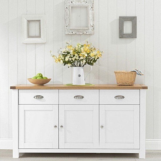 Sandringham Wooden 3 Doors And 3 Drawers In Sideboard In Oak And White