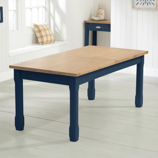 Sandringham Wooden Extending 180cm Dining Table In Oak And Blue