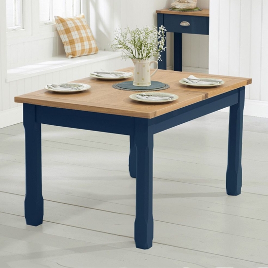 Sandringham Wooden Extending Flip Top 130cm Dining Table In Oak And Blue