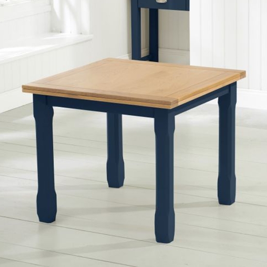 Sandringham Wooden Extending Flip Top 90cm Dining Table In Oak And Blue