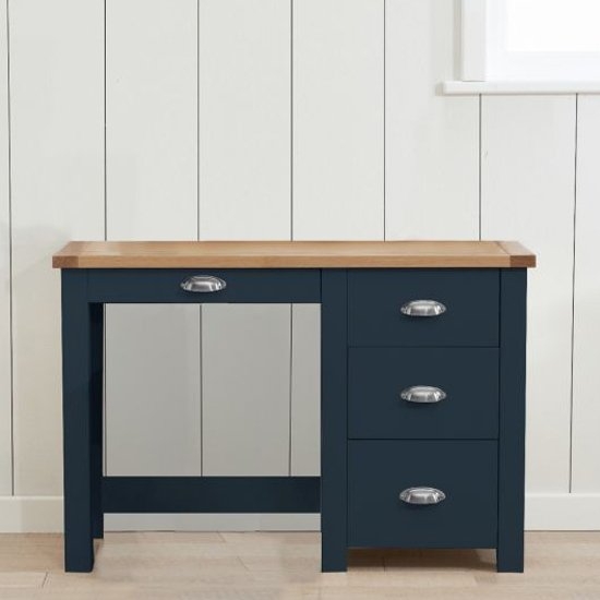 Sandringham Wooden Single Pedestal Dressing Table In Oak And Blue