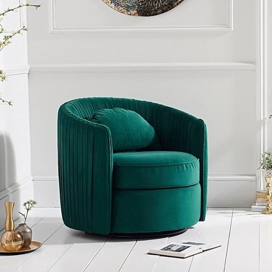 Sarana Velvet Swivel Armchair In Green