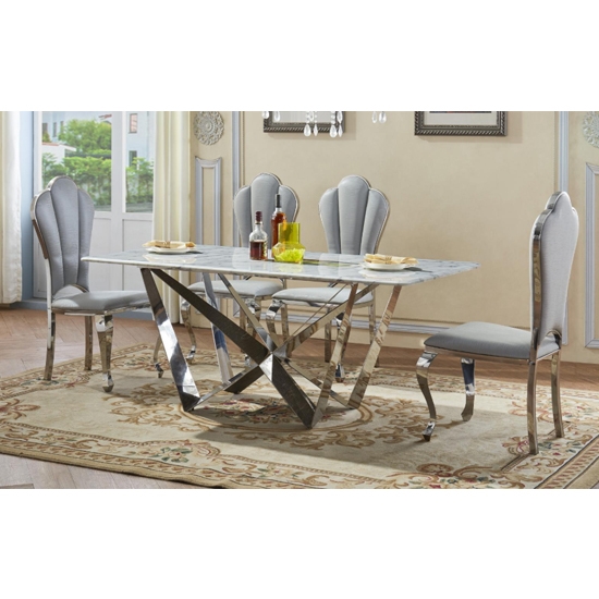 Sardinia Natural Stone Marble Dining Set In Lacquer With 6 Chairs