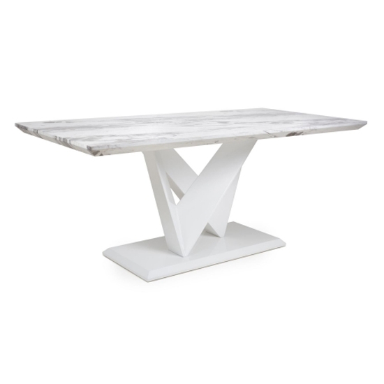 Saturn Large Marble Effect Top Dining Table In Grey And White High Gloss