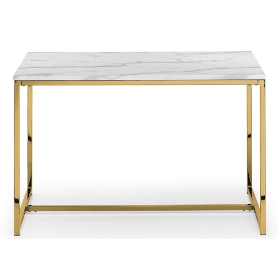 Scala Wooden Dining Table In White Marble Effect With Gold Frame