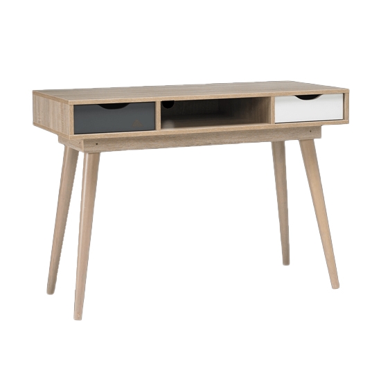 Scandi Oak Wooden Computer Desk With Grey And White Drawers