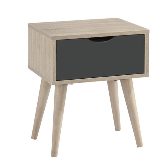 Scandi Oak Wooden Lamp Table With Grey Drawer