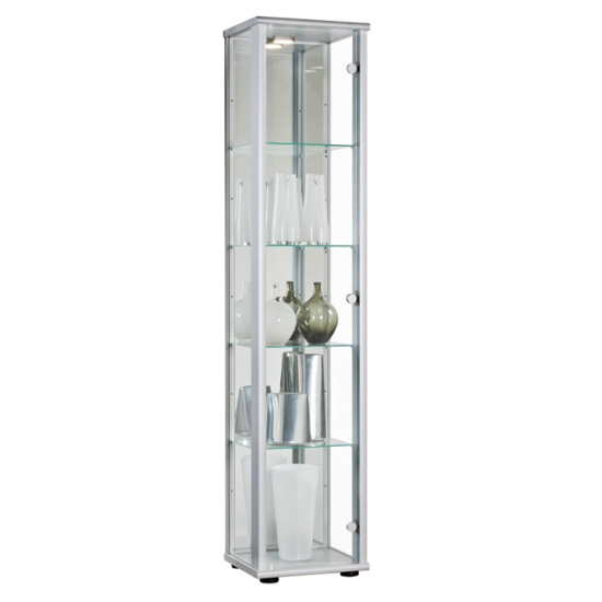 Selby 1 Door Display Cabinet In Silver With 5 Shelves