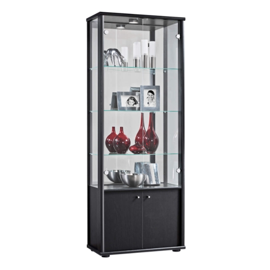 Selby 2 Doors Display Cabinet In Black With Base Unit And 4 Shelves