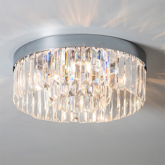 Shimmer Clear Crystal 5 Lights Flush Ceiling Light In Chrome
